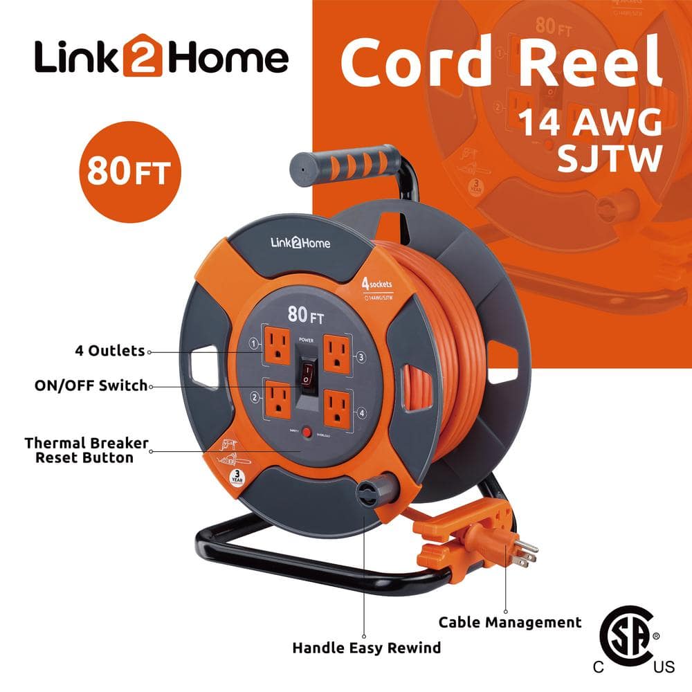 80 ft. 14/3 Extension Cord Storage Reel with 4 Grounded Outlets and Surge Protector - 3