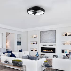 19 in. Indoor Modern Integrated LED Flush Mount Matte Black Bladeless Ceiling Fan with Light and Remote