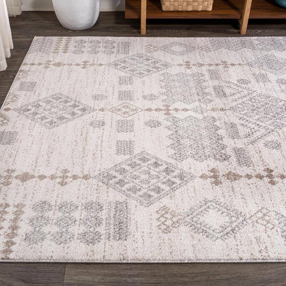 Bhalil 5' x 8' Gray and Beige Geometric Area Rug