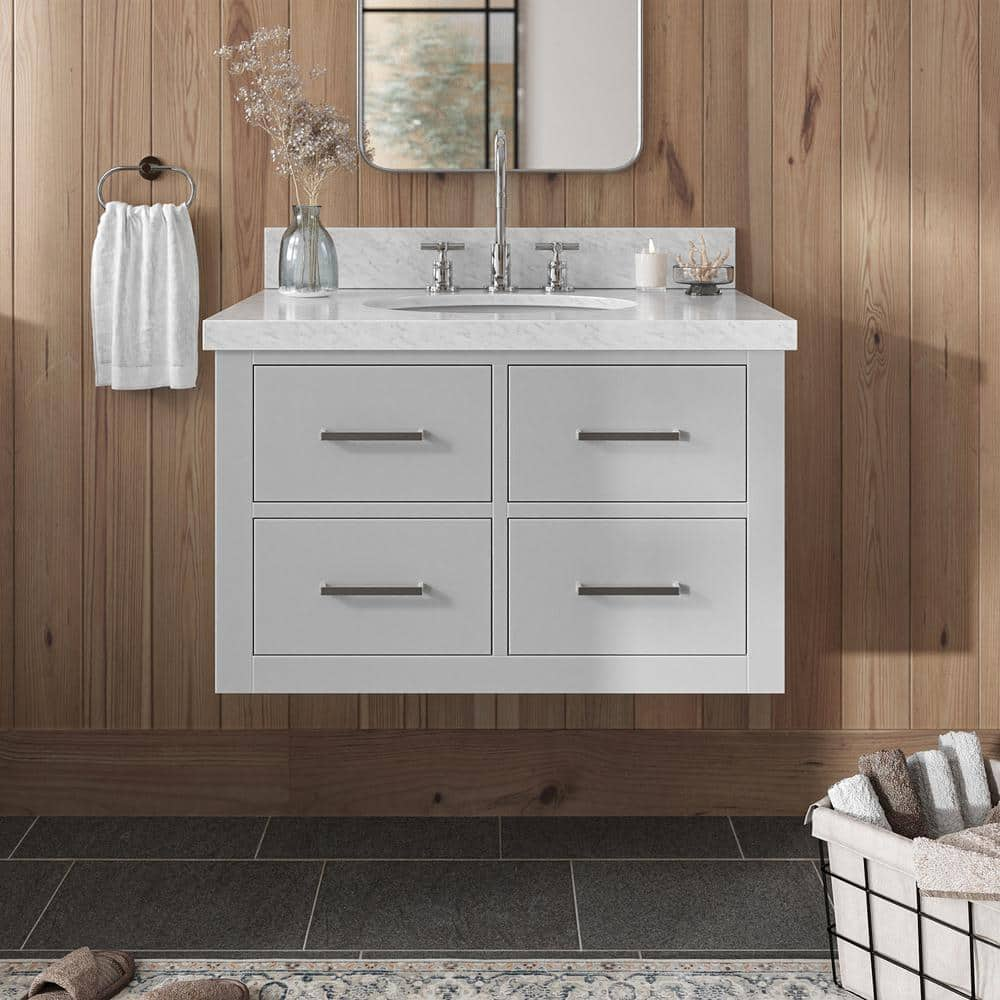 Hutton 31 in. W x 22 in. D x 19.6 in. H Bath Vanity in Grey with Carrara White Marble Top -  ARIEL, W031SCWOVOGRY