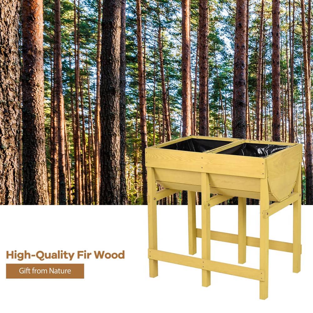 Deep Yellow Fir Wood Rectangular Raised Garden Bed with Liner