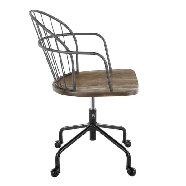 Riley Wood Adjustable Height Office Chair in Dark Walnut Wood and Black Metal with Arms
