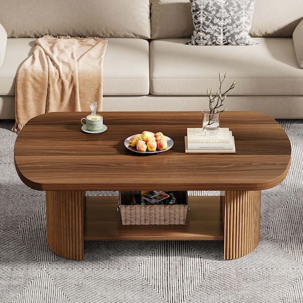 【特別セール品】 BYBLIGHT Table Coffee MDF Rectangle Brown in. 45.27 Kerlin バーベキュー・調理用品