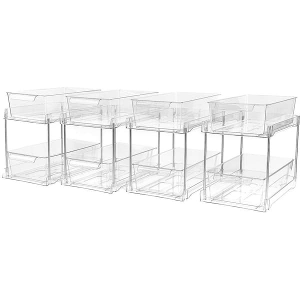 Clear 12.48in x 10.83in PET 2-Tier Bathroom Storage Organizer Set of 4 with Adjustable Dividers for Under Sink