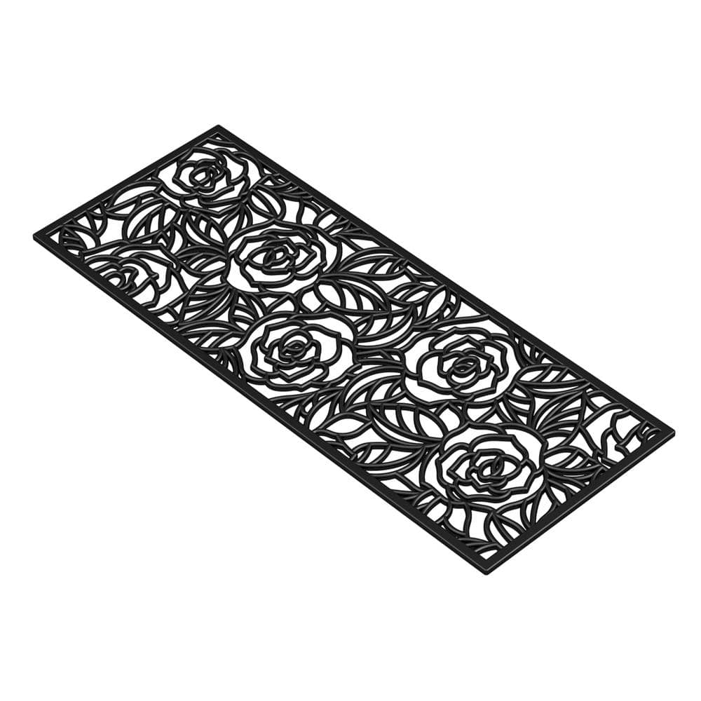 Black Rose Rubber Non-Slip Rectangular Indoor/Outdoor Doormat