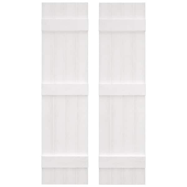 Builders Edge 14 in. W x 67 in. H Vinyl Exterior Joined Board and Batten Shutters Pair in White