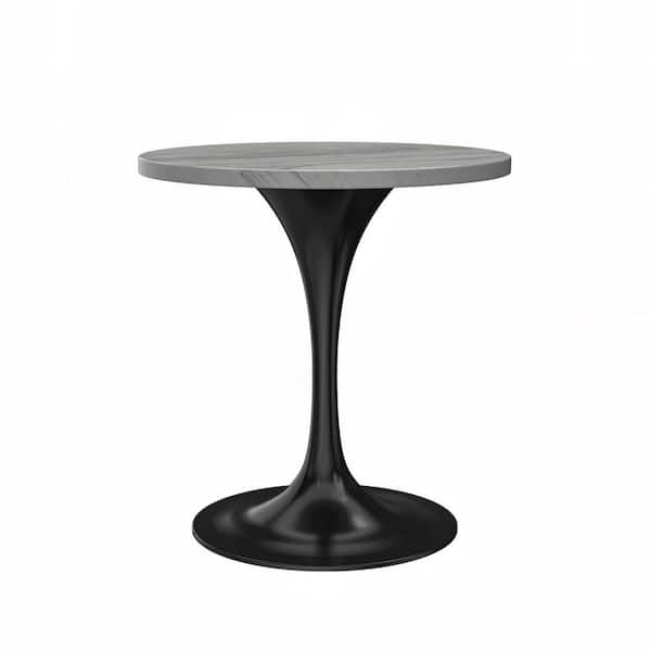 Leisuremod Verve Modern 27 in. Round Dining Table with White Resin Top and Black Pedestal Base