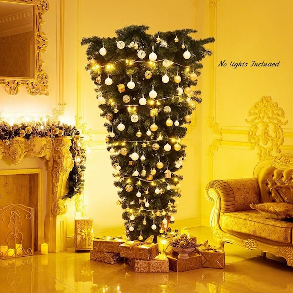 7 ft. Green Unlit Upside Down Artificial Christmas Tree with Metal Stand
