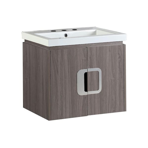 Torrey 24 in. W x 19 in. D x 22 in. H Single Vanity in Gray Brown Oak with Ceramic Vanity Top in White with White Basin