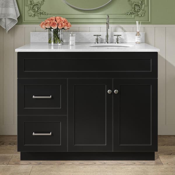 Hamlet 42 in. Single Sink Freestanding Bathroom Vanity in Black with 0.75" Carrara White Marble Top
