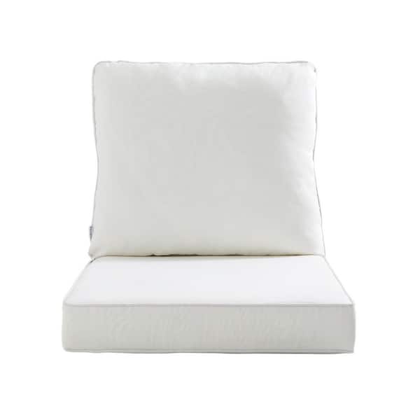 Uixe Outdoor Chair Cushions 2-Piece 23x25+20x23In.Deep Seat and Clasped Cushion Set for Patio Furniture in White