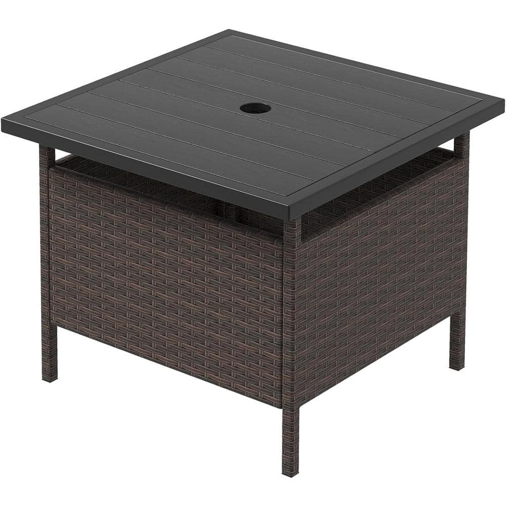 Mix Brown Square Wicker Outdoor Side Table with Heavy Duty Metal Frame and 