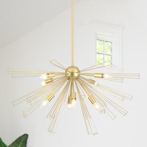 8-Light Spray Gold Dimmable Sputnik Sphere Modern Rustic Style Chandelier for Dinning Room with No Bulbs Included