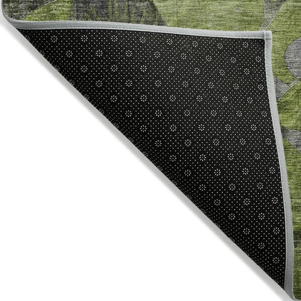 Fern Green, Gray 5 ft. x 8 ft. Woven Abstract Polyester Rectangle Indoor / Outdoor Area Rug