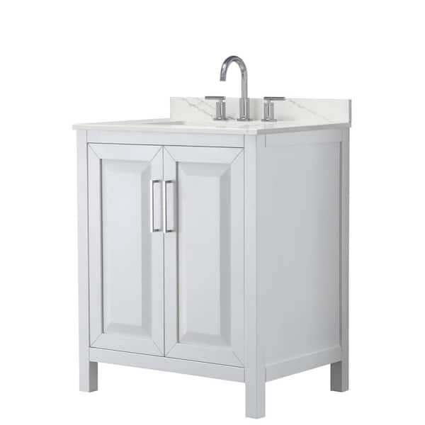 Wyndham Collection Daria 30 in. W x 22 in. D x 35.75 in. H Single Sink Bath Vanity in White with Polished Chrome Trim Giotto Quartz Top