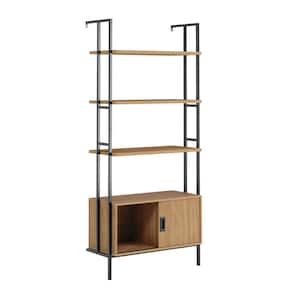 New Hyde 74.882 in.H Serene Walnut Engineered Wood 4-Shelf Wall-Mounted Bookcase with Sliding Door