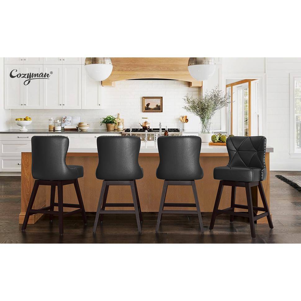 Zola 26" Black Faux Leather Swivel Bar Stools with Wood Frame (Set of 4)
