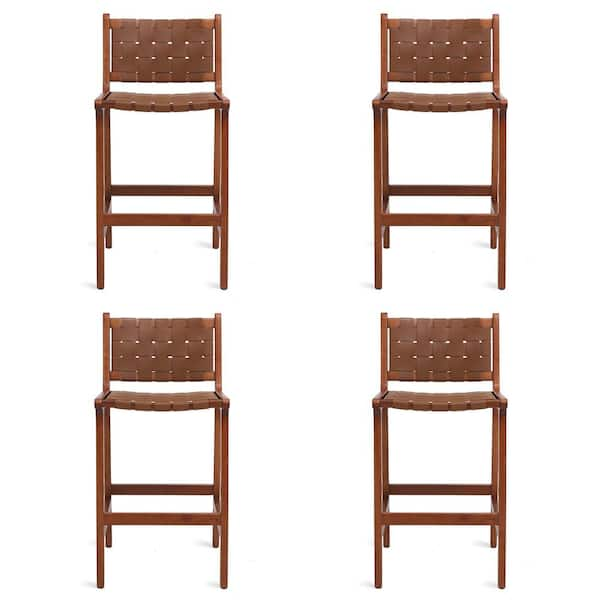 LUE BONA Attox 24 in. Brown Wood Frame Modern Counter Bar Stools