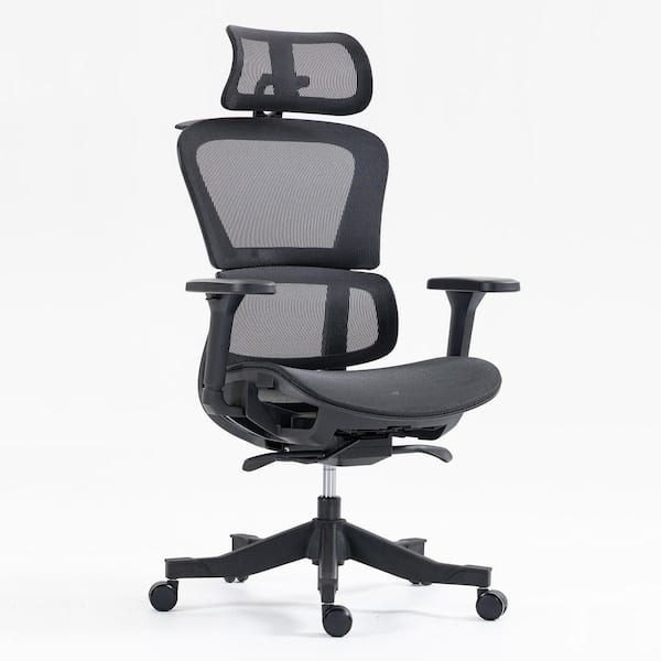 Elton Fabric Mesh Reclining Ergonomic Office Chair in Black with 4D Adjustable Arms, Swivel Base, and High Back