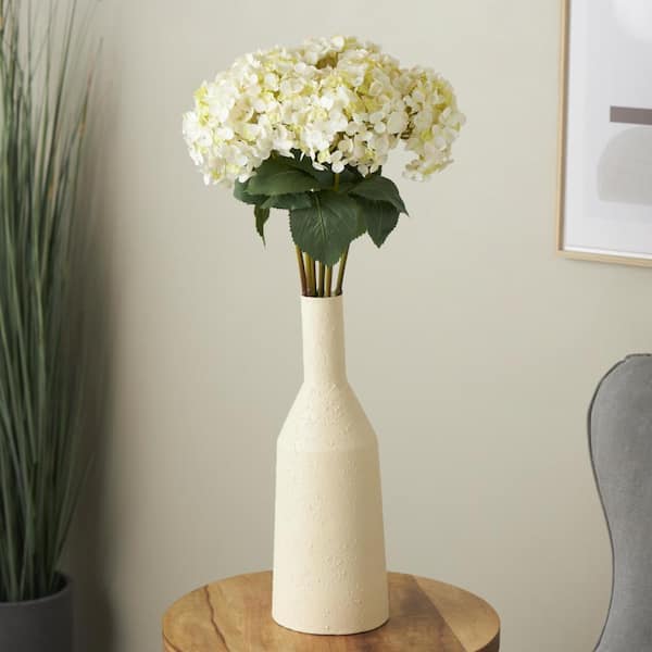 Litton Lane 32 in. Tall White Hydrangea Artificial Flower Stem (Set of 8)