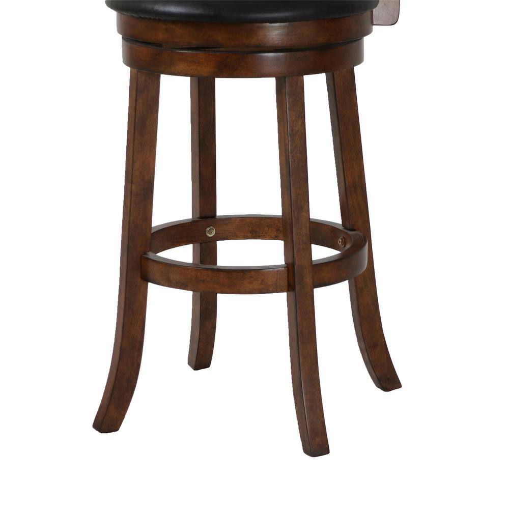 Traditional Bristol 29" Swivel Bar Stool in Black/Brown Leather and Wood