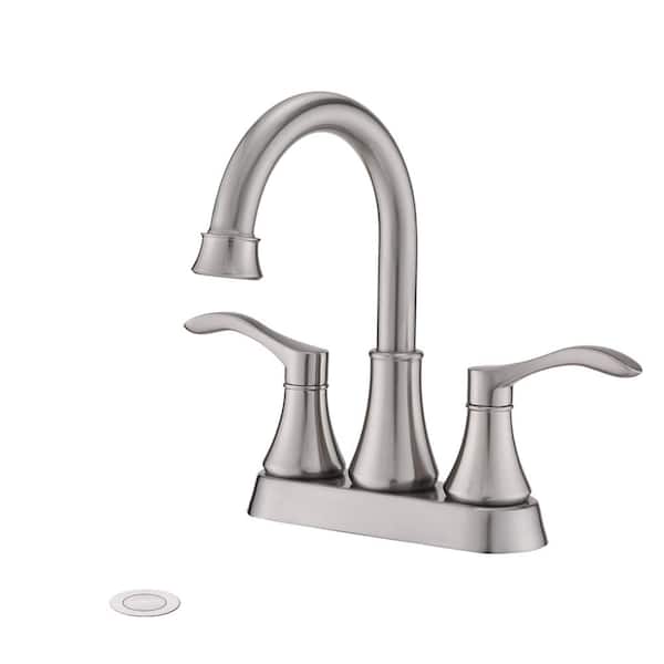 Magic Home 4 in. Centerset Double Handle High Arc Bathroom Faucet with Drain Kit Included in Brushed Nickel