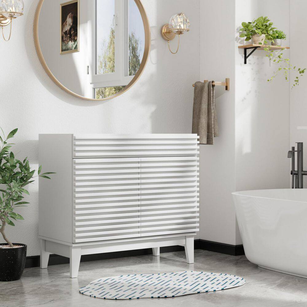 36" White MDF Freestanding Bathroom Cabinet Vanity with Storage