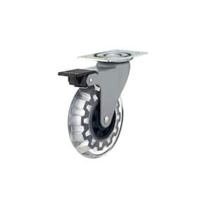 3-15/16 in. (100 mm) Clear and Royal Blue Braking Swivel Plate Caster with 132 lb. Load Rating