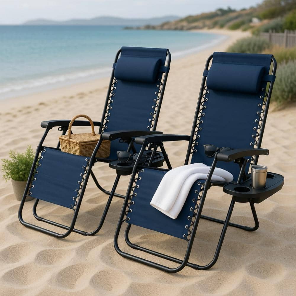 Portable Zero Gravity Chairs with Cup Holder Trays and Backrest Set of 2-Navy price history on PriceWatchPro