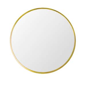 28 in. W x 28 in. H Round Aluminum Framed Wall Mounted Bathroom Vanity Mirror in Gold