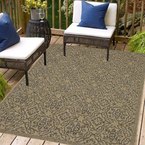 Eliza Jute and Black 8 ft. x 10 ft. Indoor/Outdoor Area Rug