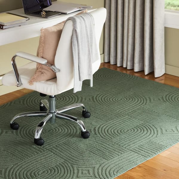 Stone Geo Curve Washable 2 ft. x 3 ft. Sage Green Indoor AreaRug