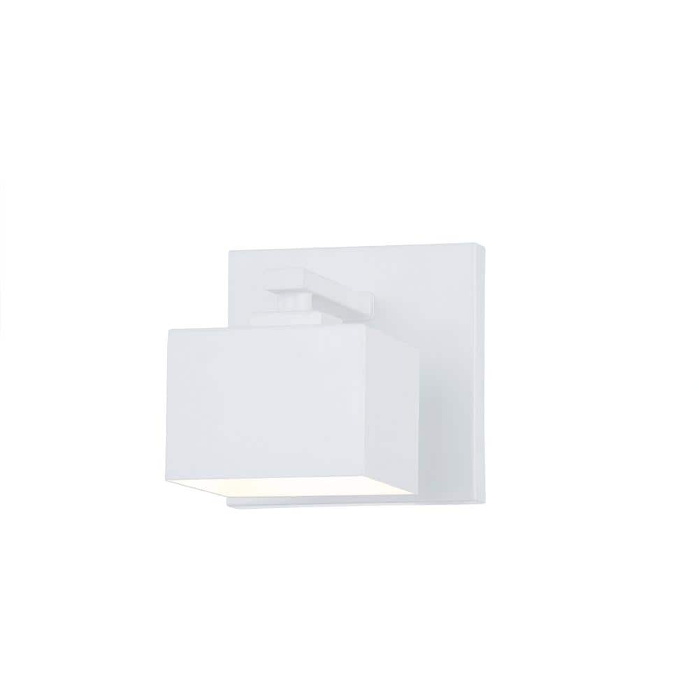 Cubely Small 1-Light White Hardwired LED Outdoor Wall Lantern Sconce (1-Pac