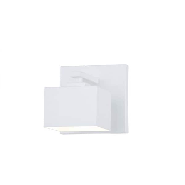Fifth and Main Lighting Cubely Small 1-Light White Hardwired LED Outdoor Wall Lantern Sconce (1-Pack)