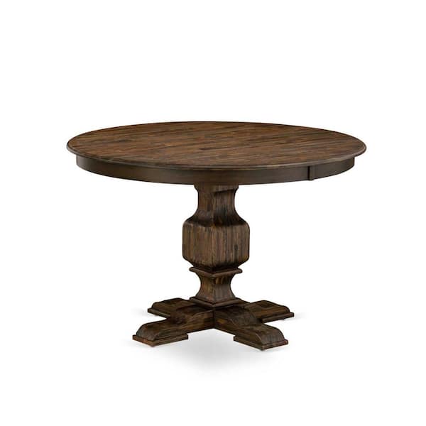 East West Furniture 3-Piece Distressed Jacobean Finish Solid Wood Top Dining Table with 2 Upholstered Chairs with Lattice Back