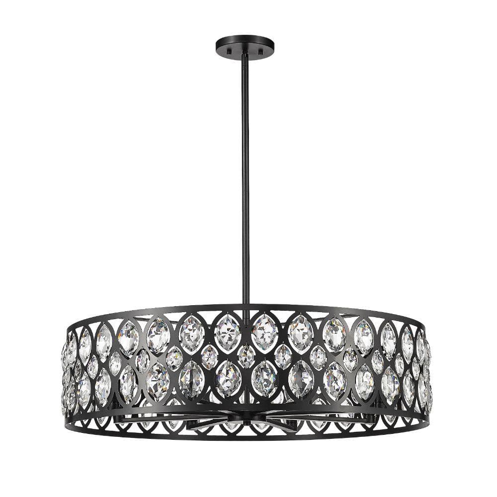 Elegant Matte Black Crystal Pendant 8-Light Chandelier