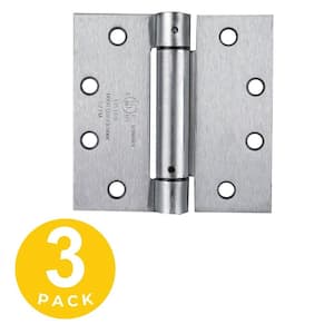 4.5 in. x 4.5 in. Bright Chrome Full Mortise Spring With Non-Removable Pin Squared Hinge - Set of 3