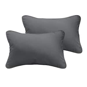 Charcoal Grey Rectangular Outdoor Corded Lumbar Pillows (2-Pack)