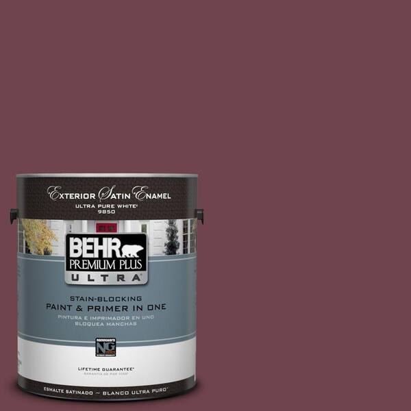 BEHR Premium Plus Ultra 1-Gal. #UL100-3 Formal Maroon Satin Enamel Exterior Paint-DISCONTINUED