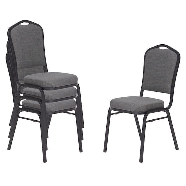 National Public Seating 9300-Series Natural Greystone Seat / Black Frame Deluxe Fabric Upholstered Stack Chair (4-Pack)