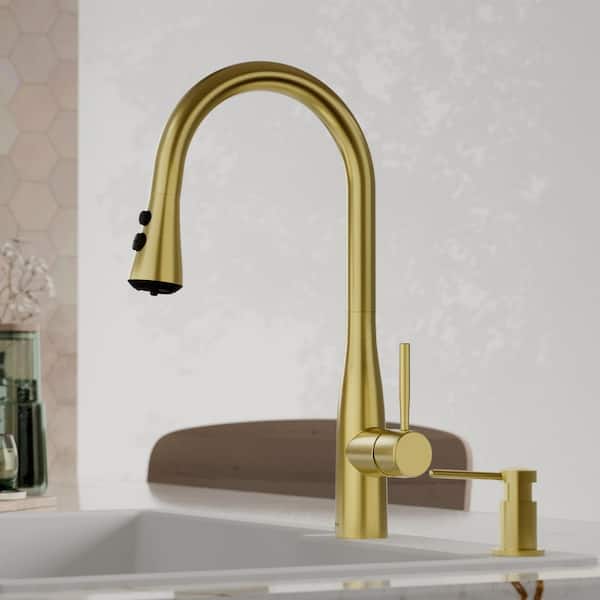 Faraday Single Handle Pull-Down Sprayer Kitchen Faucet in Spot-Free Brushed Gold