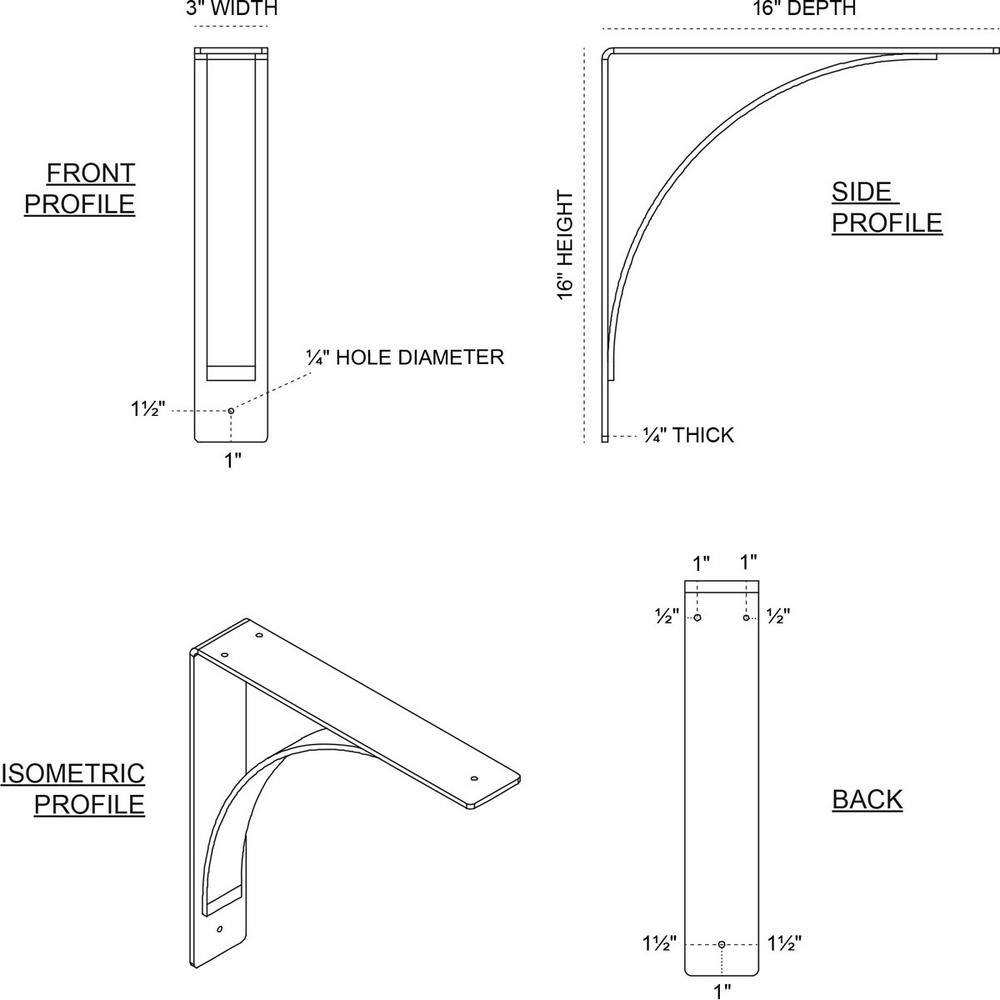 Antiqued Pale Gold Steel Bracket for Shelving and Countertops