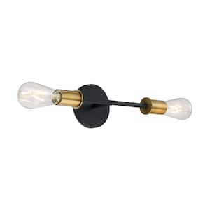 Ryder 4.75 in. 2-Light Black/Brushed Brass Vanity Light with No Shade