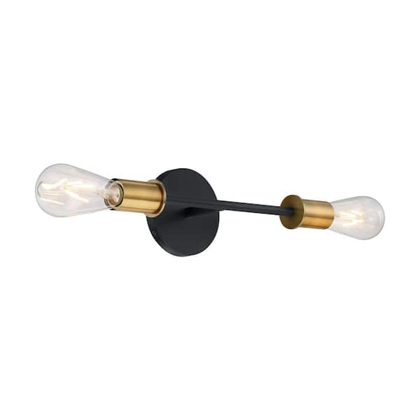 SATCO Ryder 4.75 in. 2-Light Black/Brushed Brass Vanity Light with No Shade