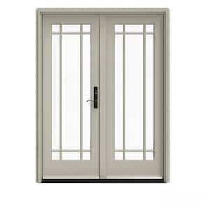 60 in. x 80 in. W-5500 Desert Sand Clad Wood Left-Hand 9 Lite French Patio Door w/White Paint Interior