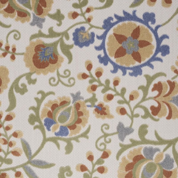 Ivory, Blue 4 ft. x  6 ft. Woven Abstract Polyester Runner Indoor/Outdoor Area Rug