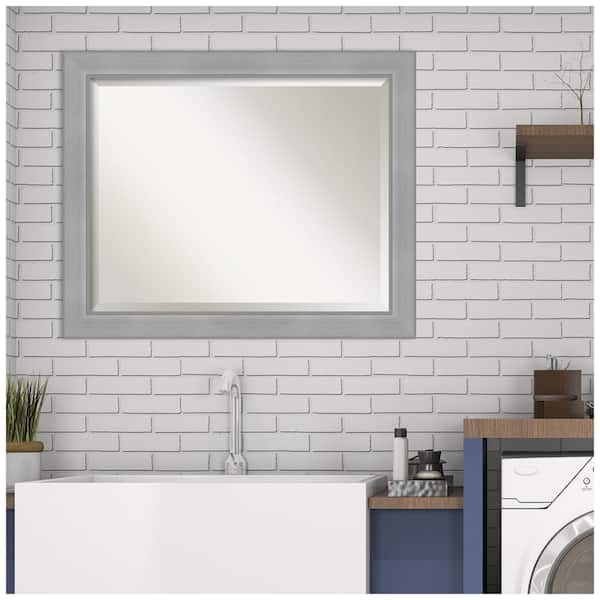 Medium Rectangle Vista Brushed Nickel Beveled Glass Modern Mirror (26.5 in. H x 32.5 in. W)