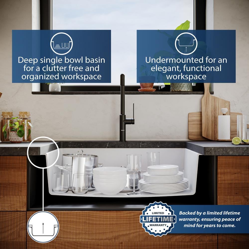 White Quartz Large Single Bowl Undermount Kitchen Sink