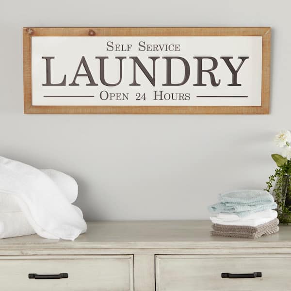Litton Lane Metal White Laundry Sign Wall Decor