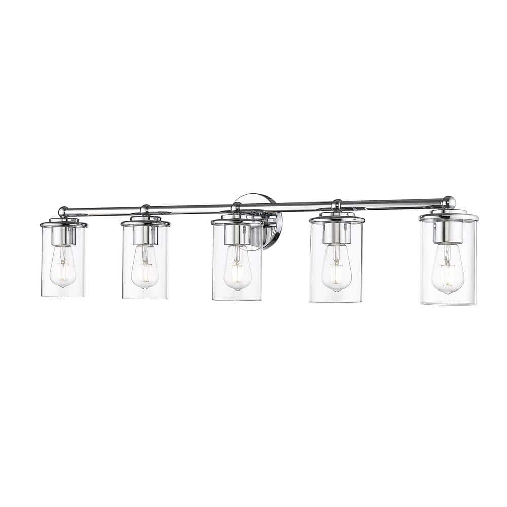 Thayer 39 in. 5-Light Chrome Vanity Light with Clear Glass Shade with No Bu